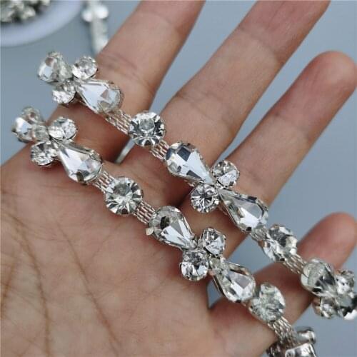 1 Yard Rhinestone Crystal Chain Bling Diamante Lace Diamond Trim Ribbon Necklace Applique Gem Sparkle Wedding Dress 0.47" Width