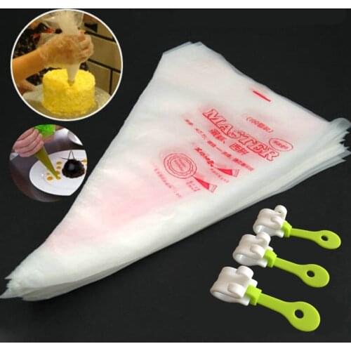 100pcs Small Size Plastic Disposable Cakes Pastry Piping Bags+ 3pc Clips Jam Chocolate Cream Cake Decorating Tools