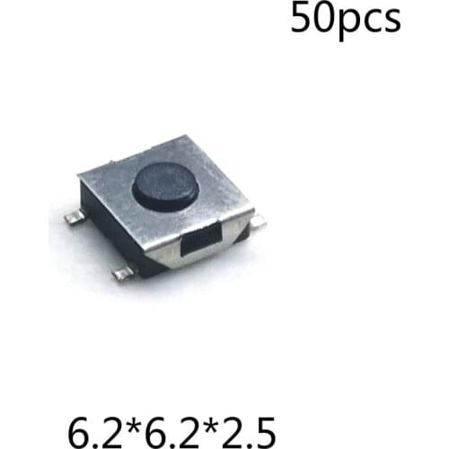 50 pcs/lot 6.2*6.2*2.5 4 Pin SMT 12V 0.5A Push Button Switch Micro Switch Tactile Tact Direct Patch Self-Reset Interruptor
