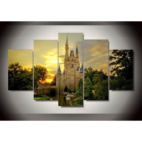 Unframed Printed cartoon castle 5 piece painting wall art childrens room decor poster canvas Free shipping