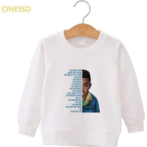Black Boy Joy Graphic Hoodie Winter Clothes Child White Yellow Jumper Teens Top Plus Velvet Sweatshirts Outerwear 3-13 Years Old