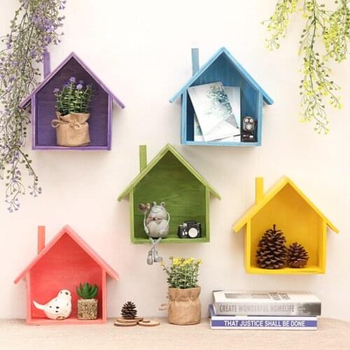 Wooden Hanging Decorative Storage Box Storage Case Wooden Holder Box Wall Flower Pot House Pattern Storage Racks Holders