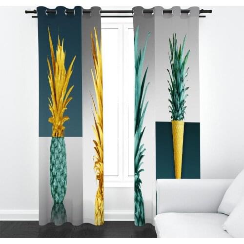 Photo Curtains Hand-painted HD Creative Pineapple Tropical Plants Curtains For Living room Bedroom Blackout Drapes Indoor Sets