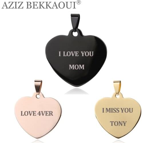 Engrave Name ID Tag Pendants & necklaces Love Heart-shape Stainless Steel Heart Pendant Necklaces Unique Fashion Logo Jewelry