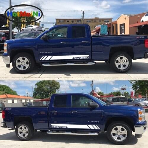 HotMeiNi Car Styling 2x Decals Car Stickers Side Stripes Kit for Chevrolet Silverado Door Side Sport Light 2017 2016 2015 2014