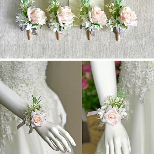 Meldel Artificial Flower Groomsmen Corsage Pins Flowers Wedding Corsage for Prom Pink Rose Groom Boutonniere Men Wedding Flowers