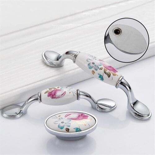 Ceramic Door Knobs Vintage Shabby Chic Tulip Cupboard Drawer Handles Decorative Dresser Cabinet Pulls