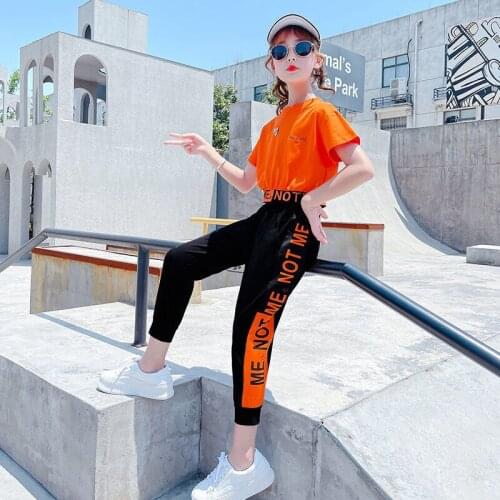 New Summer Girls Sets Two Pieces Children Clothes Tracksuit T Shirt +Pants Casual Kids Outfits Size 3 4 5 6 7 8 10 12 Yrs