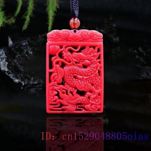 Red Jade Dragon Pendant Natural Gifts Accessories Necklace Amulet Fashion Carved Men Double-sided Charm Chinese Jewellery