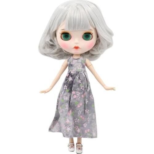 ICY DBS Blyth doll white skin joint body Gray short hair matte face with eyebrows Lip gloss BL1003