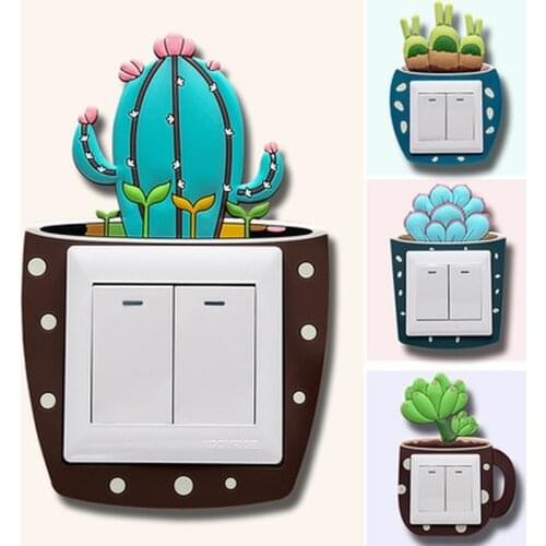 Cute Cartoon 3D Cactus Fluorescent Wall Silicone On-off Switch Stickers Kids Luminous Light Switch Outlet Home Decorations