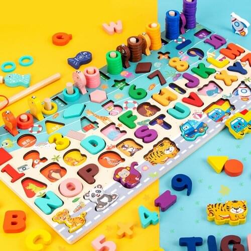Multi-Function Montessori Educational Wooden Toys For Kids Board Math Fishing Count Numbers Digital Shape Early Learning Gifts