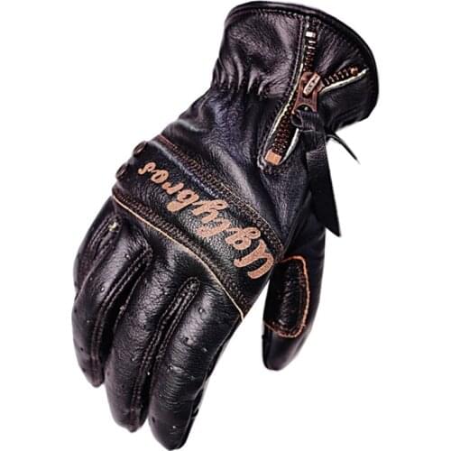 UglyBros Genuine Leather Motorcycle Gloves Retro motorbike gloves breathable Outdoor Riding Gloves Guantes Moto Size:S-2XL