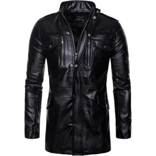 Mens leather jacket slim motorcycle leather coat men Stand collar four pockets jackets clothes personalized stage street fashion