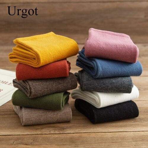 Urgot 3 Pairs Socks Women Female Mid-tube Autumn Winter Ins Pure Color Long-tube Cotton Socks Korean Cute College Style Japanese