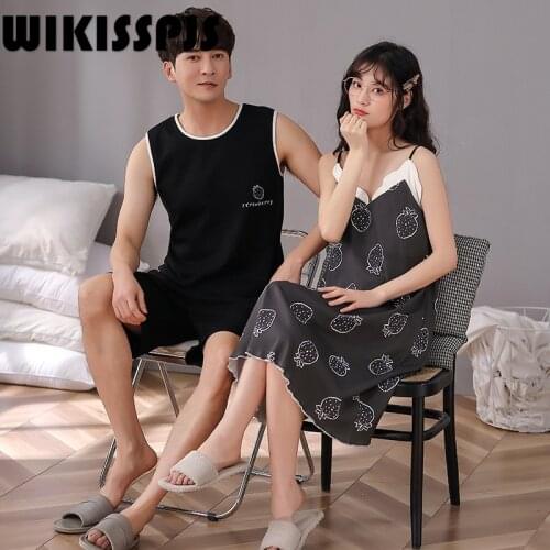 2021 Summer New Pure Cotton Couples Sexy Suspender Nightdress Leisure Comfortable Home Clothes Pajama Set