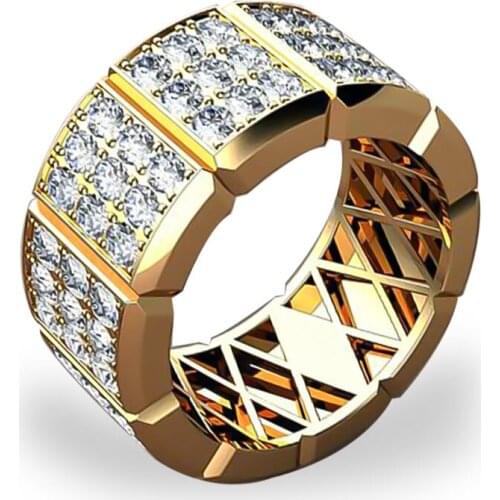 Ofertas Fashion Luxury Golden Color Full White Cubic Zirconia Crystal Checkered Fashion Female Rings Jewelry for Women