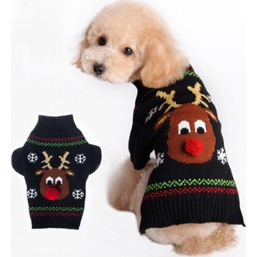Wholesale Christmas pet clothes red nose deer pet sweater small medium and large dog sweater