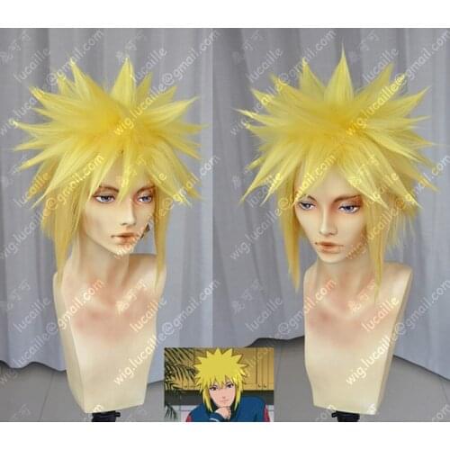 NARUTO Namikaze Minato Short Yellow Blonde Layered Synthetic Hair Cosplay Costume Wig + Wig Cap