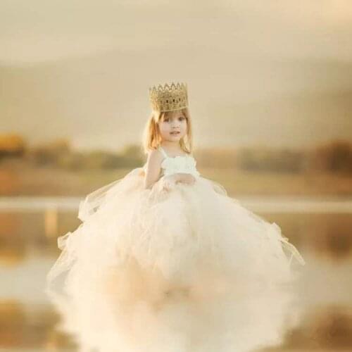 Girls Red Vintage Flower Tutu Dress Kids Tulle Dress Long Ball Gown with Pearls Children Birthday Party Banquet Costume Dresses