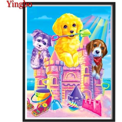 Full Square/round Diamond painting Funny dog castle beach 3d Picture diamond embroidery 5d cross stitch mosaic decor home