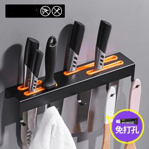 Simple Stainless Steel Kinfe Holder Kitchen Utensils Storage Rack Black Wall Mounted Kitchen Shelf Kitchen Knives & Accessories