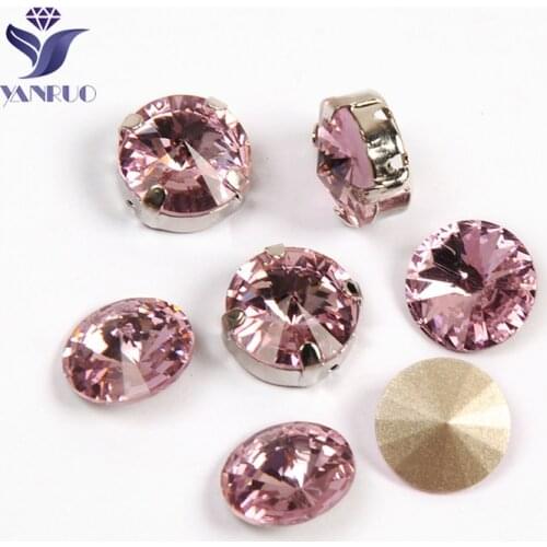 YANRUO 1122 Rivoli Light Rose Sewn Stones Fancy Stones Pink With Point Back Sewing Rhinetones Silver And Gold Stones For Shoes