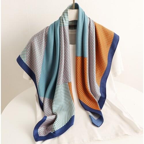 Twill Satin Square Scarf Print Splice Striped Neckerchief Women Hand Bag Wrist Shawl Popural Hijab Girls Bandana Wrap Foulard