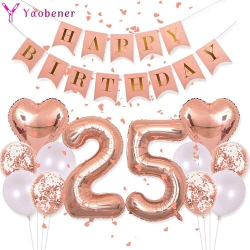 25 Years Birthday Foil Number Balloons Confetti Helium Ballons 25th Birthday Party Decorations Adult Anniversary Party Supplies