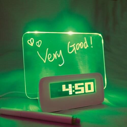 LED Table Lamps Fluorescent Message Board with Digital Alarm Clock Calendar Electronic Desktop Digital Bedroom Home Decoration