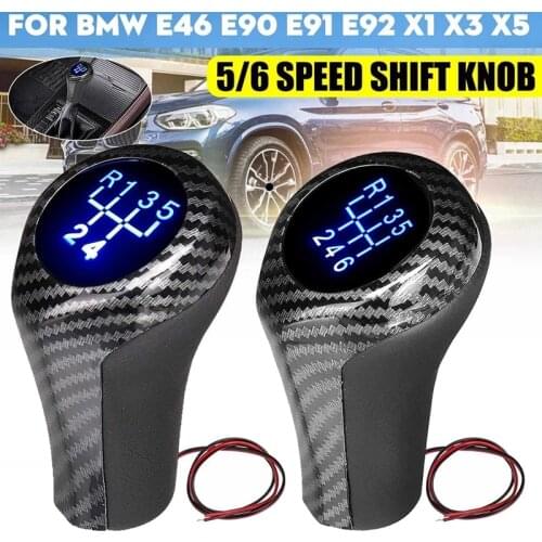Carbon Fiber Car LED Gear Shift Knob Shifter Lever Handle Stick For-BMW E46 E90 E91 E92 X1 X3 X5