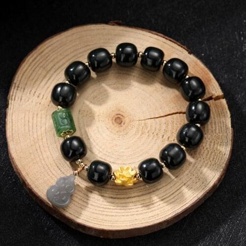 Vintage Black Hotan Jade Bracelet for Women Men Luxury Jewelry Beaded Bracelet Trendy Bangles Gift Charm Bracelet