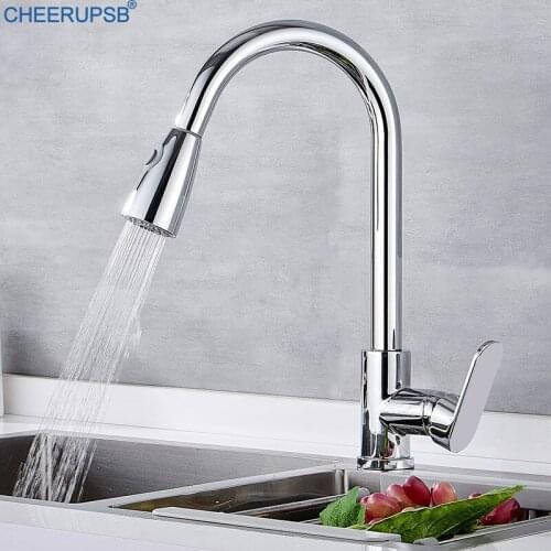 Kitchen Pull Out Faucet Stream Sprayer Water Crane Deck Mounted Hot Cold Faucets Retractable Mixer Tap Sink Chrome Copper Taps