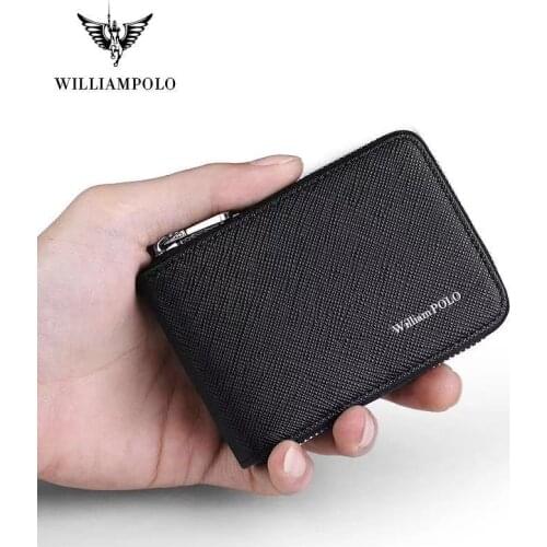 WILLIAMPOLO Leather Card Holder Men Credit Card Wallet Cowhide Card Zipper Wallet PL185143