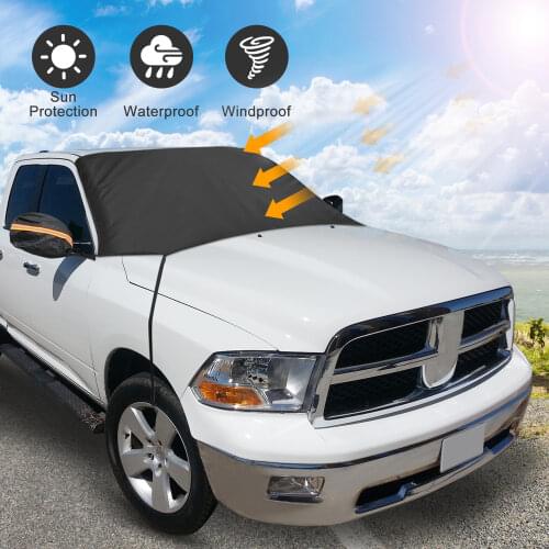 X Autohaux Strap Car Front Windshield Cover Protection Snow Ice Frost Freeze Sunshade with Rearview Mirror Protective Cover