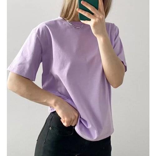 Women Cotton T-shirt New Summer Basic Solid Tee Tops Female Casual Korean Short Sleeve Tshirt