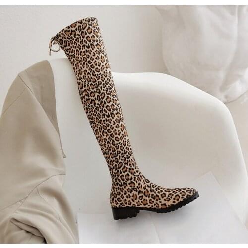 YQBTDL Winter Womens Shoes Chunky Heels Thigh High Boots Blue Leopard Black Knight Over Knee Boots Womens Long Botas Plus Size
