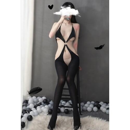 Catsuit Women Black Sexy Transparent Bodycon Erotic Costumes Open Crotch Bodystockings Nylon Tights Porno Cosplay Lingerie