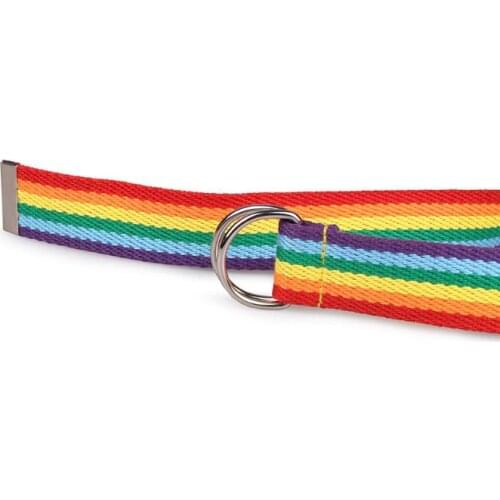 40GC Women Waistband Double Loop D-shaped Rainbow Color Straps Casual Decorative Belt
