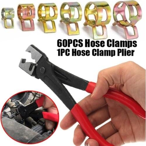 60PCS 6-16mm Spring Clips Fuel Oil Water Hose Clip Pipe Tube Clamp Fastener Cooling Systems Parts Accessories + Clamp Pliers