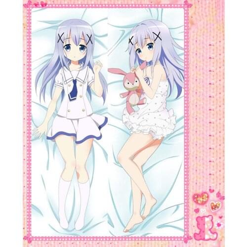 Anime Cartoon Is the order a rabbit Double Bolster Hugging Pillow Case Pillow Cover Pillowcase Peach Skin 2 Way No.8078