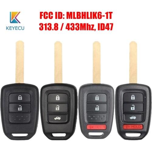 Keyecu MLBHLIK6-1T ID47 PCF7961 Chip 2/3/4 BTN Car Key Fob Remote Key Fob for Honda 2013-2015 CRV 2013-2017 Accord Civic Fit