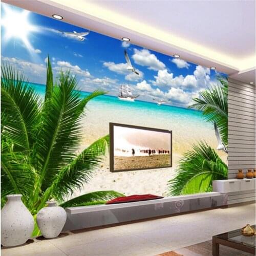 Beibehang Custom wallpaper murals Any size photo HD Atmospheric Beach Coco Aegean Landscape TV Background Wall wallpaper