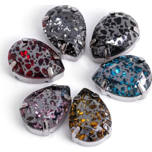 Glitter Drop Glass Crystal Rhinestone Claw Set for Clothing Flatback Sew On Rhinestones Vintage Glass Strass With Copper Base