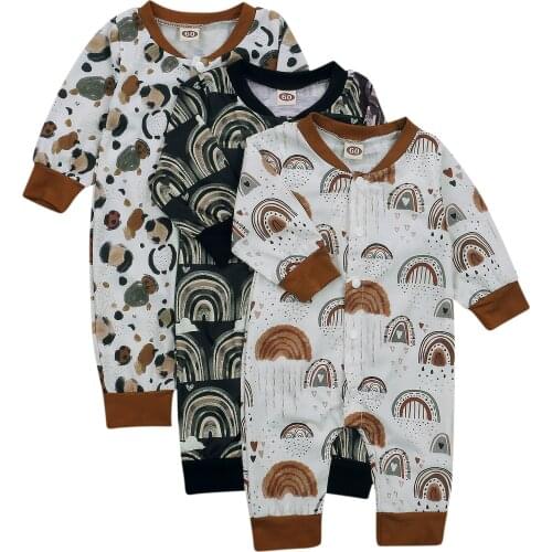 Citgeett Spring 0-18M Cute Autumn Infant Baby Girl Boy Romper Cartoon Rainbow Heart Print Long Sleeve Jumpsuit Toddler Outfit