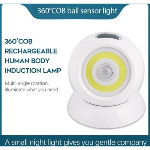 COB Ball Night Light Lamp Induction Mini LED PIR Motion Sensor Nightlight Lamp Rechargeable/Battery Wall Lamp Light