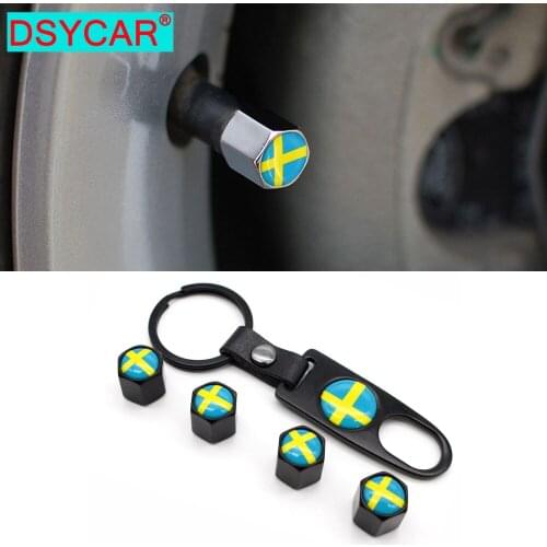 DSYCAR 1Set Zinc Alloy Anti-theft Car Wheel Tire Valve Caps Stem Air + Leather buckle Wrench Auto Car Wheels Tires Parts