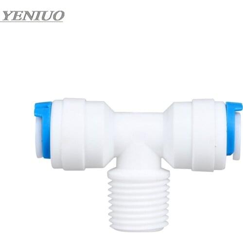 Reverse Osmosis System Fitting T Shape Tee 1/4" 3/8" OD Hose To 1/4" BSP Male Thread RO Water Plastic Pipe Quick Connector