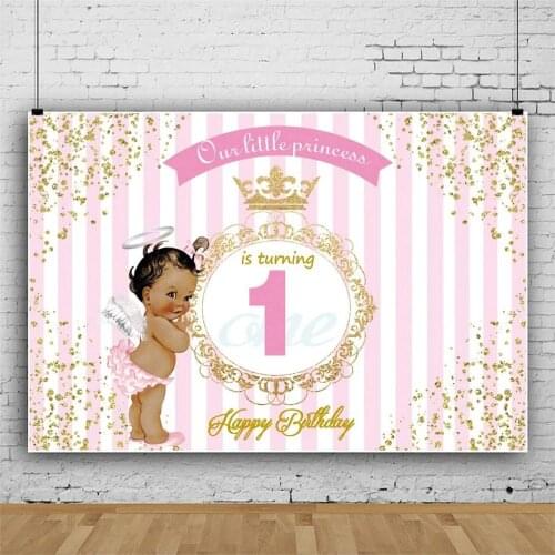 Princess Happy 1st Birthday Backdrop Photography Background Holiday Celebration Photo Booth Studio Decor
