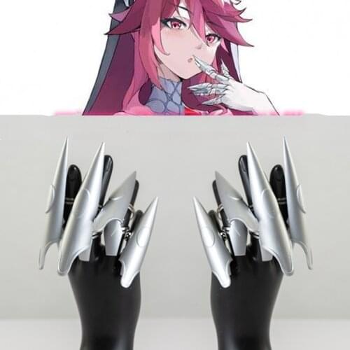 Genshin Impact Rosaria Cosplay Fingers Claws Nails Silver Fake Nail Halloween Cosplay Costume Accessories Props